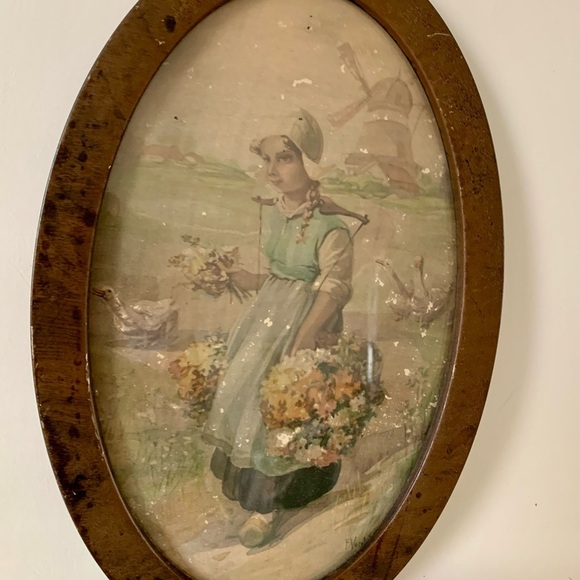 Vintage Metal Oval Picture From Holland 8/12 Inch - Picture 2 of 14